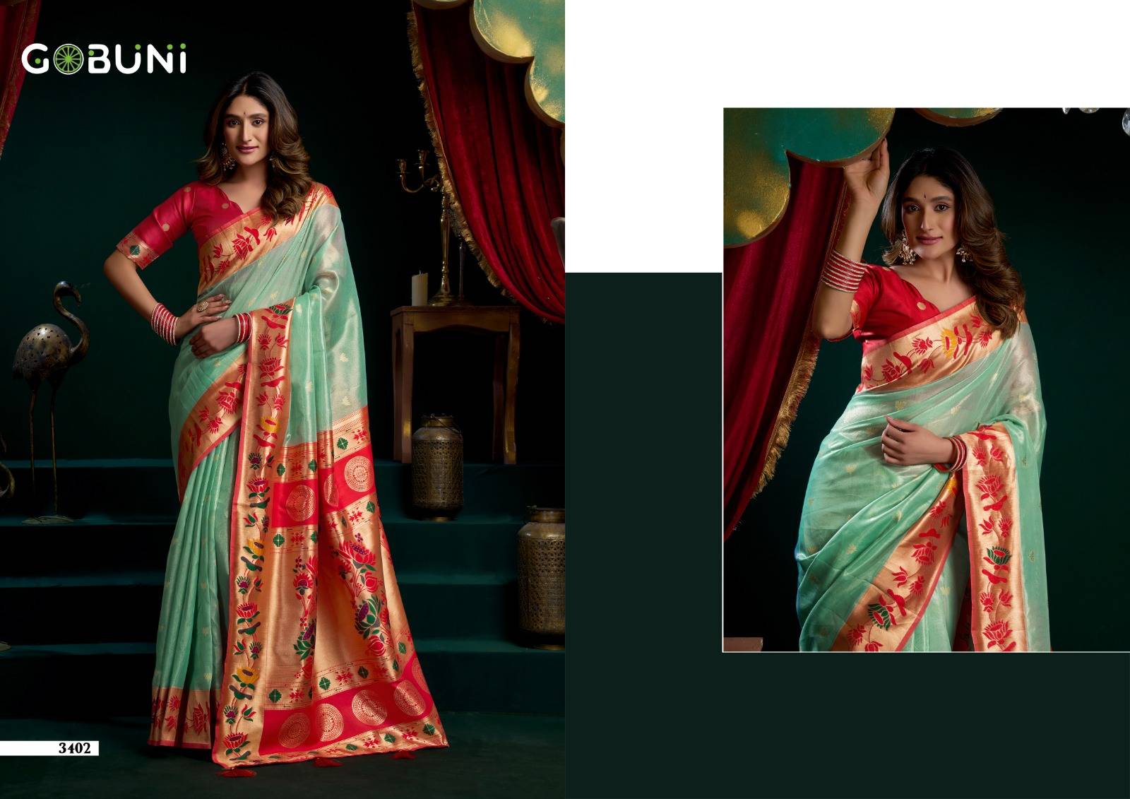 SEERAT BY GOBUNI 3401 TO 3406 Series Indian Traditional Wear Collection Beautiful Stylish Fancy Colorful Occasional Wear Tissue Sarees At Wholesale Price